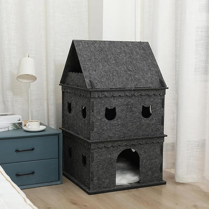 3-Tier Indoor Cat Apartment，Cozy Pet Cat Bed, Hideaway, and Sturdy Cat Castle for Multiple and Large Cats