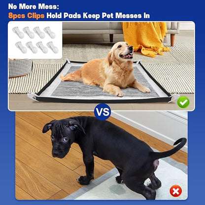 Dog Pee Pad Holder, Puppy Pad Holder Tray for 24'' x 24'' Training Pads, 15pcs Dog Potty Tray Set Include High Edge Silicone Mat & 6 Activated Charcoal Disposable Puppy Pads & 8 Holder Clamps