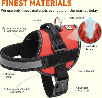 Dogline Dog Harness, Reflective No-Pull Adjustable Vest with Handle, Breathable No-Choke Harness for Small, Medium or Large Dogs Room for Patches Girth 27 to 34 in Red