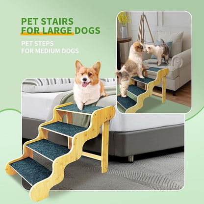 Dog Steps for Bed,24 Inches 5 Step Dog Stairs for Senior Pets to Get On 30 Inches High Beds/Car,Made of Bamboo Can Support Large Dogs Weighing Up to 160 LB