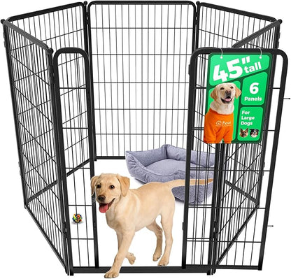FXW Homeplus Unleashed Indoor Dog Playpen - Stress-Free and Safe Play, Heavy Duty 45 Inch 6 Wire Panels Dog Pen for Large Dogs, Black│Patented
