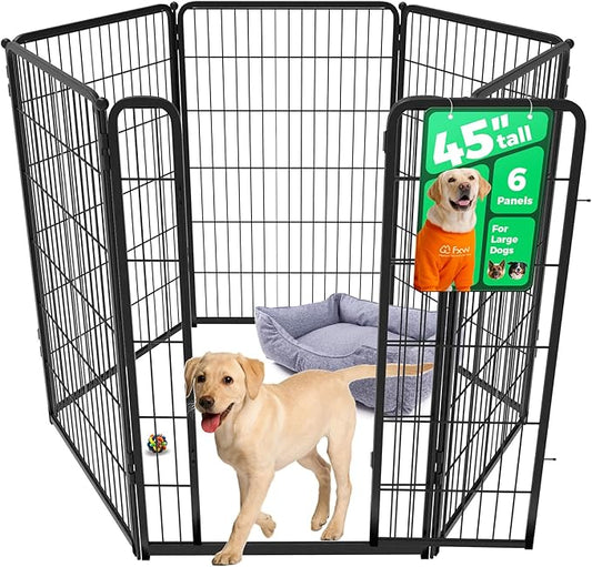 FXW Homeplus Unleashed Indoor Dog Playpen - Stress-Free and Safe Play, Heavy Duty 45 Inch 6 Wire Panels Dog Pen for Large Dogs, Black│Patented
