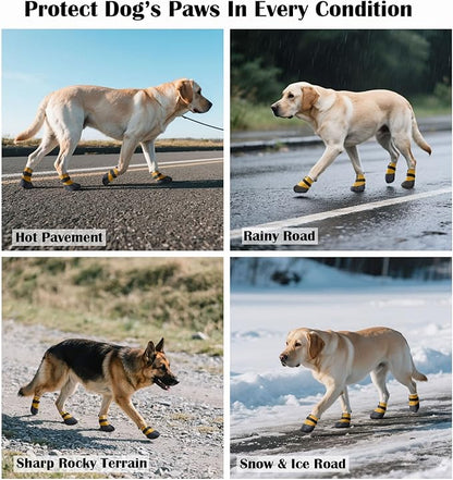 Dog Shoes Lightweight Dog Boots-Breathable Knitted Paw Protector with Adjustable Strap for Hot Pavement, Rain Walking, Hardwood Floors Anti Slip Reduce Noise, Prevent Licking Paws(Yellow,L)