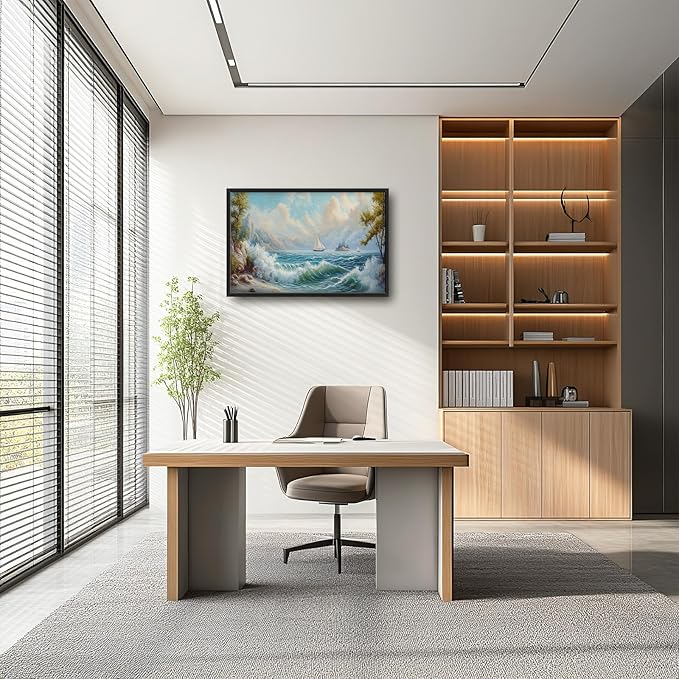 Framed Large Sailboat Wall Art for Living Room, Oversized Sea Coastal Wall Decor Beach Nautical Canvas Painting Seascape Pictures Home Decoration for Living Room Bedroom Office 36"x24"