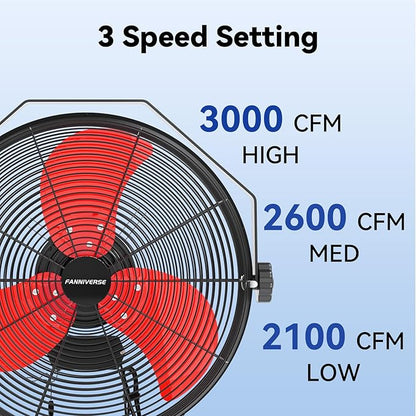 14 Inch Wall Fan Pro Series - Waterproof Motor High Velocity Wall Mount Fans for Commercial, Residential, Warehouse, Covered Patio, Shop, Garage, Barn, Gazebo 3 Speed 3000 CFM UL Safety Listed