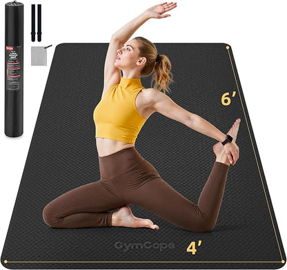 Extra Large Yoga Mat - 72"x35", 72"x48", 78"x57" - Wide TPE Exercise Mat for Home, Stretching, Couples & Family Workouts - 6-12mm Thick, Non-Slip & Waterproof - with Carry Bag and Straps
