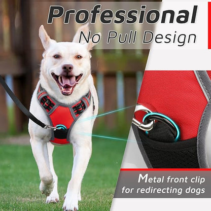 Eagloo Dog Harness for Large Dogs, No Pull Service Vest with Reflective Strips and Control Handle, Adjustable and Comfortable for Easy Walking, No Choke Pet Harness with 2 Metal Rings, Red, L
