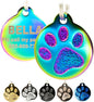 Engraved Pet Tag for Dogs and Cats - Personalized Front & Back up to 4 Lines of Text Custom Engraved ID, Round Paw Print Solid Plating Stainless Steel Nebula Regular
