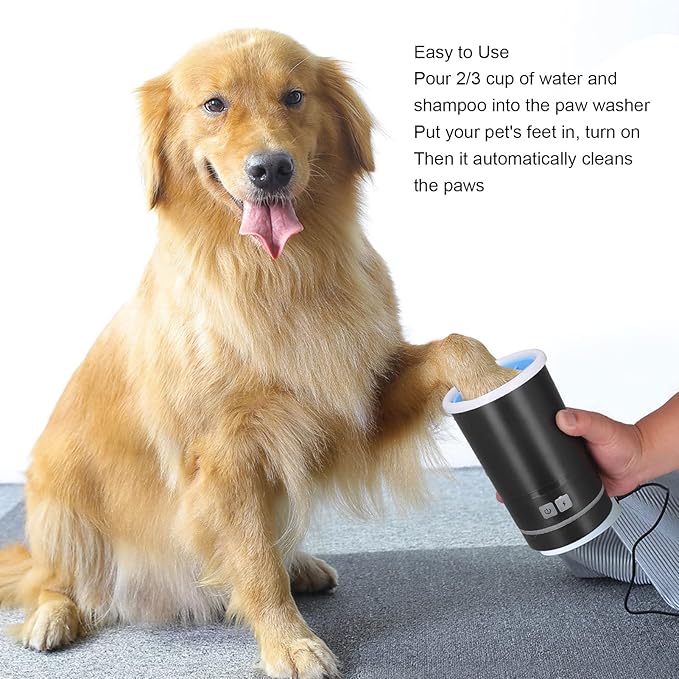 gernie Electric Pet Washer, 2000mAh USB Rechargeable Automatic Dog Washer 2 in 1 Portable Dog Foot Cleaner with Soft Brush for Small Medium Dogs s and Cats
