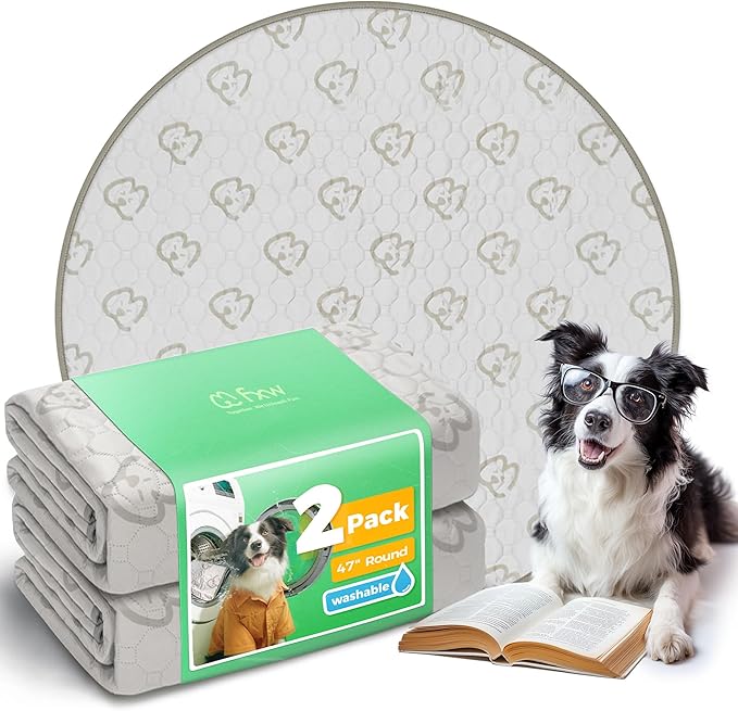 FXW Washable Pee Pads for Dogs, Puppy Pads with Super Absorbent, Specifically Designed for Whelping Box, 47" Round, Khaki, 2 Packs