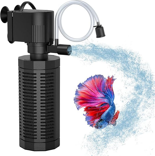 Aquarium Internal Filter for 20-50 Gallons, Ultra-Quiet Fish Tank Filter Biochemical Filtration 320GPH Powerful Pump Submersible Aquarium Filter Tank Clear Air Supply