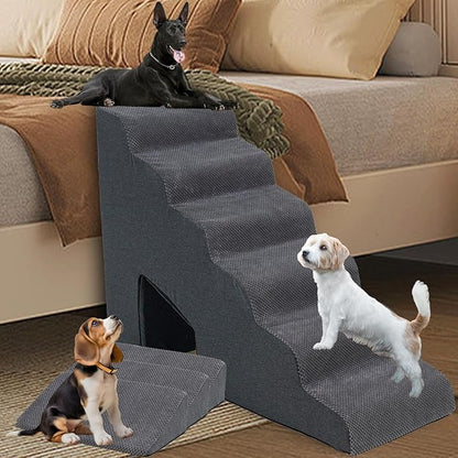 Dog Stairs & Steps Ramps for High Beds 30 inches High Tall, LitaiL 6 Step Pet Stairs Steps for Small Large Dogs, Non-Slip Dog Ramps with 3 Pack Ramps for Staircase