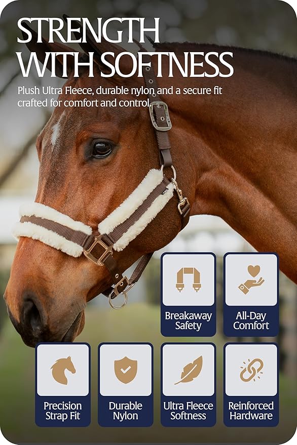 Equinavia Valkyrie Soft Ultra Fleece Padded Adjustable Breakaway Horse Halter - Brown/Ivory White - Warmblood