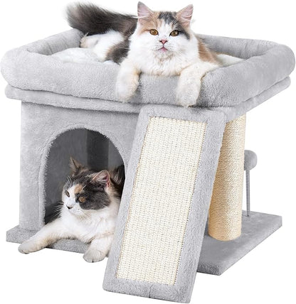 14in Cat Tree Tower with 20 * 16.5in Perch Bed and Washable Top for Large Adult Cats, Condo and Scratching Post for Indoor Kitten Pet, Light Gray