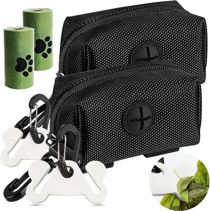 2Packs Dog Poop Bag Holder for Leash Attachment Dog Poop Bag Dispenser Dog Waste Bag Dispensers Dog Poop Bag Holders Fit Dog Leash Accessory With Hand Free Holder Carriers, Black