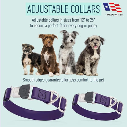 Dogline Biothane Waterproof Dog Collar with Herm Sprenger Black Stainless Steel Quick Release Buckle – Heavy Duty Tactical Durable Collar for Dogs – Comfortable and Safe Pet Collar W1 L 15-25" Purple