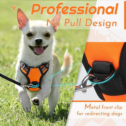 Eagloo Small Dog Harness No Pull, Service Vest with Reflective Strips and Control Handle, Adjustable and Comfortable for Easy Walking, No Choke Pet Harness with 2 Metal Rings, Orange, XS