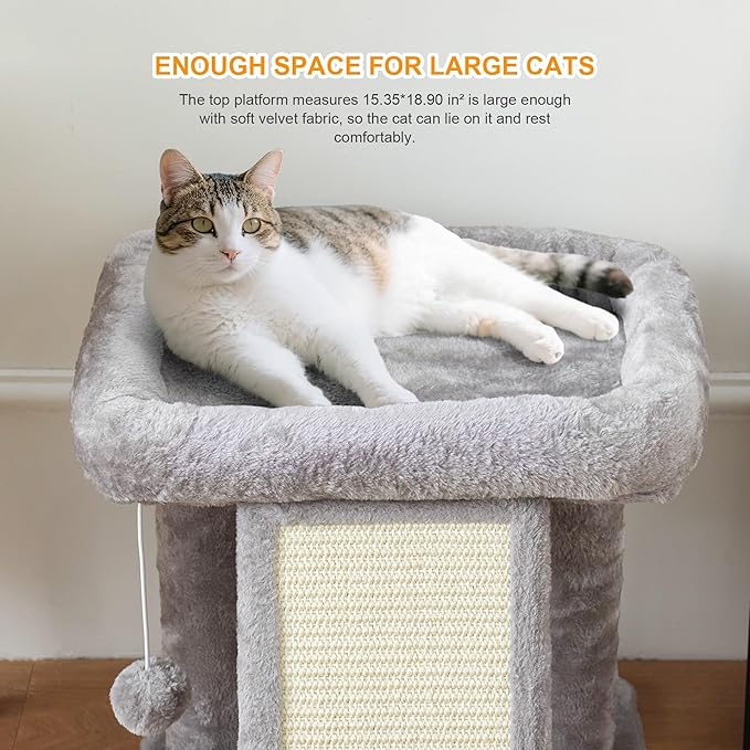 17.7-inch Small Cat Tree Tower with Scratching Post for Indoor Cats,Light Grey