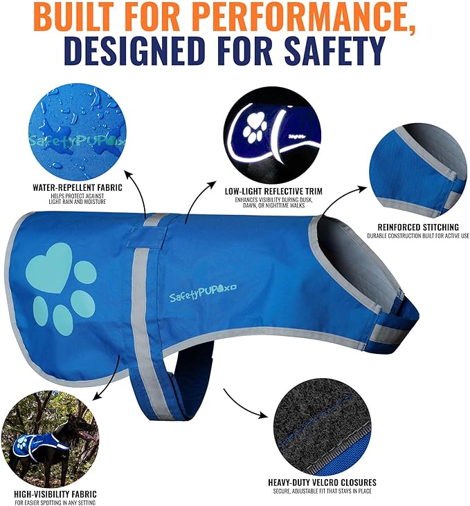 Dog Reflective Vest – Hi-Vis Fluorescent Visibility That Helps to Safeguard Your Pet On/Off Leash in Urban & Rural Areas (Blue, X-Small)