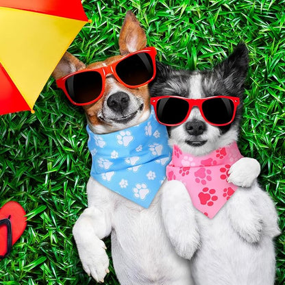 100 Pieces Paw Print Dog Bandanas Bulk Paw Bandanas for Dogs Soft Bibs Adjustable Triangle Doggie Scarves for Small Medium Large Pets Party Costume