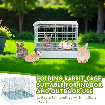 Folding Rabbit Cage, 18 x 18 x 14 in Portable Bunny Carrier with Tray and Handles for Transport, Trave or Temporary Housing, Indoor Outdoor Pet Habitat Animal Enclosure