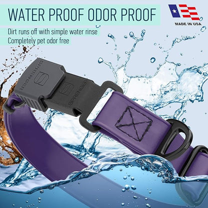 Dogline Biothane Waterproof Dog Collar with Herm Sprenger Stainless Steel Quick Release Buckle – Heavy Duty Tactical Durable Collar for Dogs – Comfortable and Safe Pet Collar, W 3/4" L 12-19", Purple