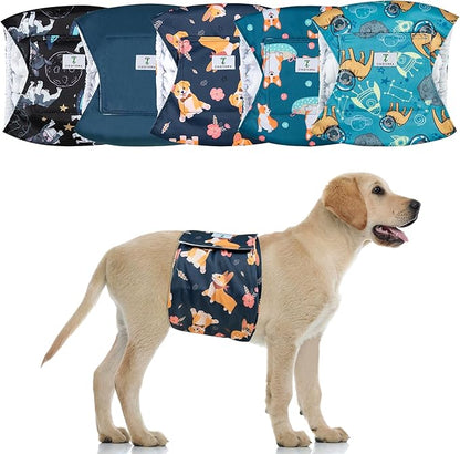 5 Pack Dog Diapers Male,Reusable Leakproof Pet Soft Dog Belly Band Wraps,High Absorbency Male Dog Diaper,Wider Washable Belly Band for Doggy Incontinence and Puppy Training