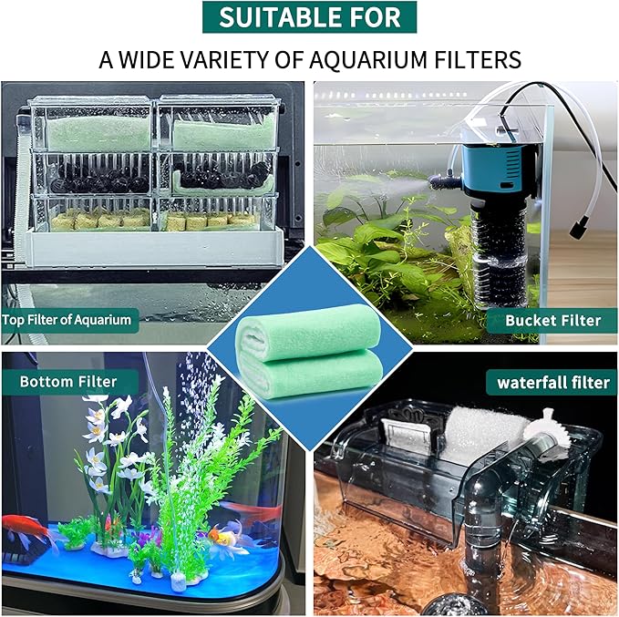 Aquarium Filter Sponge Fish Tank Pond Filter Media Filters Pad for Fish Tank,Filter Freshwater, Saltwater Aquariums, Reusable Fish Pond Filter Material, 0.27" Thick, Green