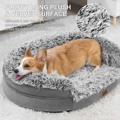 3.7 inch Thickened Orthopedic Dog Beds for Medium Dogs, Supportive Dog Sofa Bed with 28D Egg-Crate Foam, Removable Washable Plush Cover, Waterproof Lining, Half-Round Design for Puppy,Senior Dog
