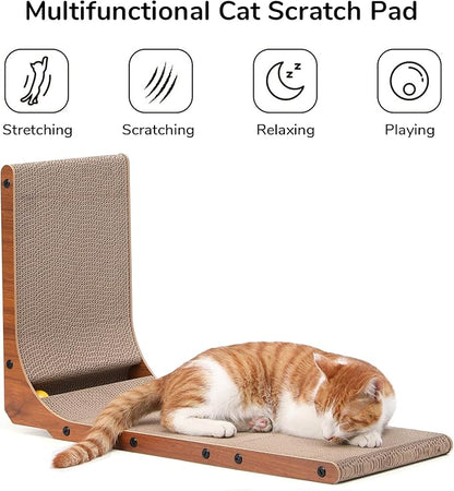 FUKUMARU Cat Scratcher, 26.8 Inch Cat Scratch Pad for Indoor Cats, L Shaped Cardboard Vertical Cats Scratching Board with Ball Toy, Walnut Color, 1 Pack