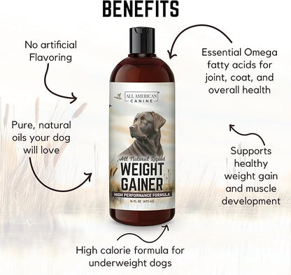 Dog Weight Gainer Liquid – High Calorie Dog Food Supplement for Rapid Weight Gain, Mass, and Recovery – Appetite Stimulant – 60 Servings