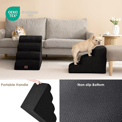 EHEYCIGA Curved Dog Stairs Ramp for Small Dogs 15.7" H, 3-Step Dog Steps for Couch Sofa and Chair, Pet Stairs for Cats, Non-Slip Balanced Pet Steps Indoor, Black