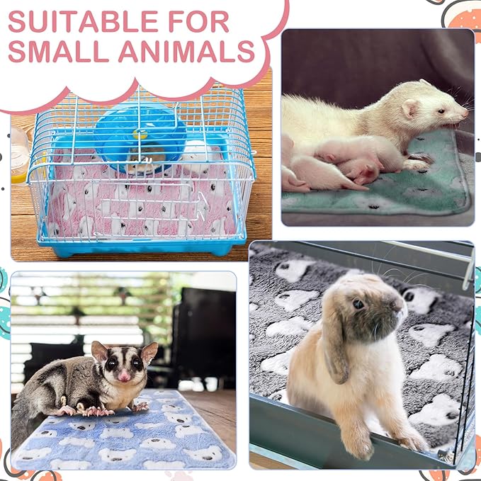 4 Pcs Waterproof Guinea Pig Blankets Washable Small Animal Fleece Bedding Absorbent Guinea Pig Cage Liners Reusable Pet Pee Pad Sleep Mat Pad Cover for Hamster Ferret (Bear Pattern,24 x 16 Inch)