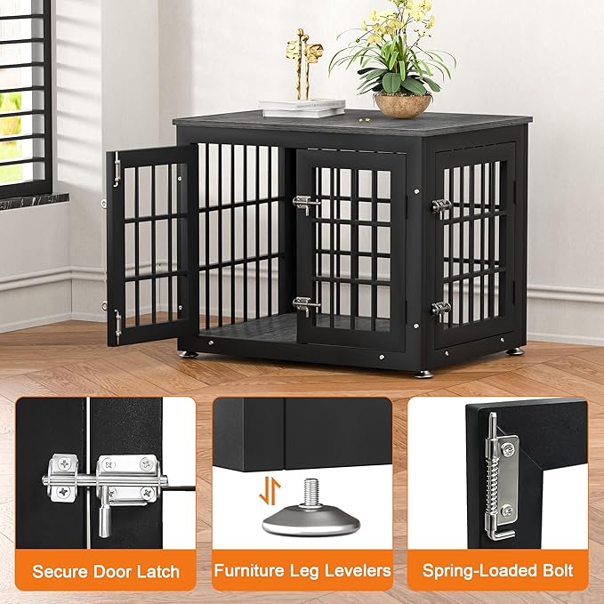 26 Inch Heavy Duty Dog Crate Furniture for Small Dogs, Decorative Pet House End Table, Wooden Cage Kennel Furniture Indoor, Gray