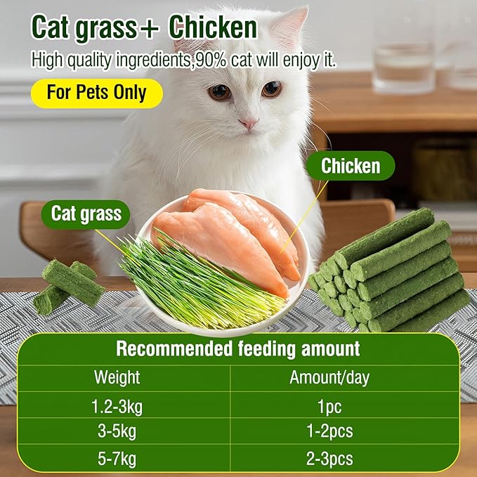 225g Cat Grass Teething Stick, Delicious Cat Treat Snack Edible Cat Chew Toy for Teeth Cleaning and Hairball Removal in Cats