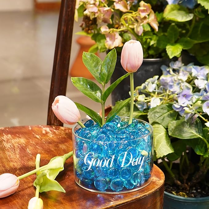 2LB Ocean Blue Flat Glass Marbles for Vases, Gemstone Beads Vase Filler Decorative Glass Pebbles for Fish Tank, DIY Crafts, Aquarium Decor Rocks