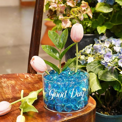 1LB Ocean Blue Flat Glass Marbles for Vases, Gemstone Beads Vase Filler Decorative Glass Pebbles for Fish Tank, DIY Crafts, Aquarium Decor Rocks