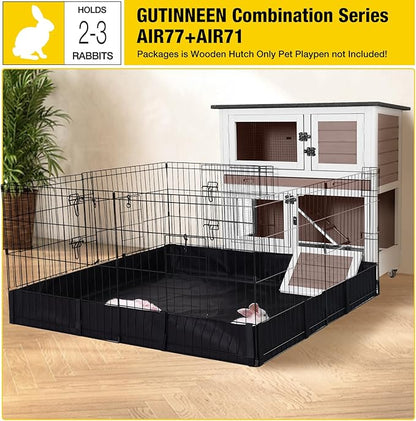 Aivituvin 2-Tier Rabbit Hutch with Tarp Door and Wheels Bunny Cage Indoor Outdoor Guinea Pig Cage Expandable with Pet Playpen 36" L, Brown