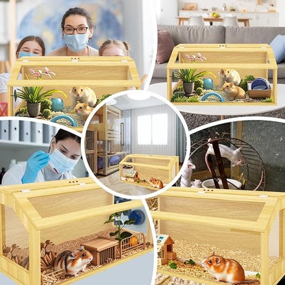 32" Wooden Hamster Cage, Chewproof Gerbil Cages and Habitats, Openable Top Roof Window with Silencing Pad, Guinea Pig Cage for Small Animals, Dwarf and Syrian Hamster, 32 x 16 x 16 Inches