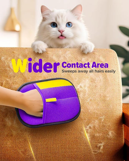 2025 Thickened Electrostatic Pet Hair Removal Gloves (2 Pcs) - Reusable Strong Grooming Gloves for Cats & Dogs, Hair Remover for Couch, Furniture, Carpet, Car Seats & Clothing (Purple)