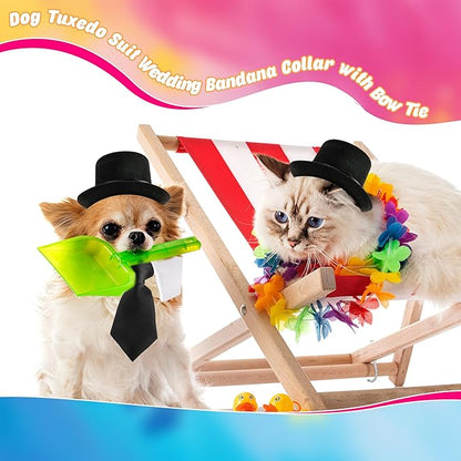 4 Pcs Pet Formal Halloween Costume Accessories Dog Wedding Bow Tie Top Hat Puppy Gentleman Costume for Small Medium Dogs Cats Halloween Party