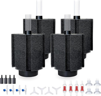 ALEGI 4pcs Large Aquarium Sponge Filter with Suction Cups, Check Valves for Breeding Fry Betta Shrimp Fish Tank ((Upgrade) 40-80 Gal 4 Pcs)