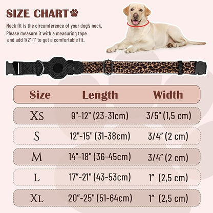 AirTag Dog Collar for Small Medium Large Breed - Adjustable Cute Pattern Dog Collar with Airtag Holder - Soft Leather Tracker GPS Apple Air Tag Pet Collars (Medium, 14"-18" Neck Fit, Leopard)