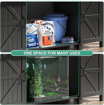 55-75 Gallon Aquarium Stand With Charging Station, Farmhouse Fish Tank Stand, Reptile Tank Stand Terrarium Stand with Drawer and Cabinet Storage, Sturdy Heavy Duty 53.5"×19.7" Tabletop - Black