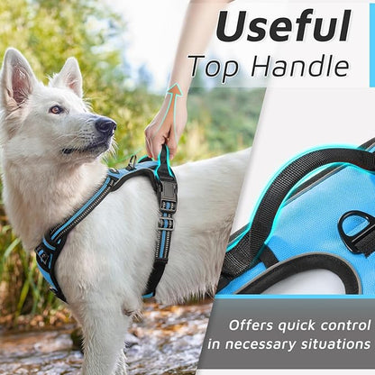 Eagloo Dog Harness Medium Sized Dog, No Pull Service Vest with Reflective Strips and Control Handle, Adjustable and Comfortable for Easy Walking, No Choke Pet Harness with 2 Metal Rings, Sky Blue, M