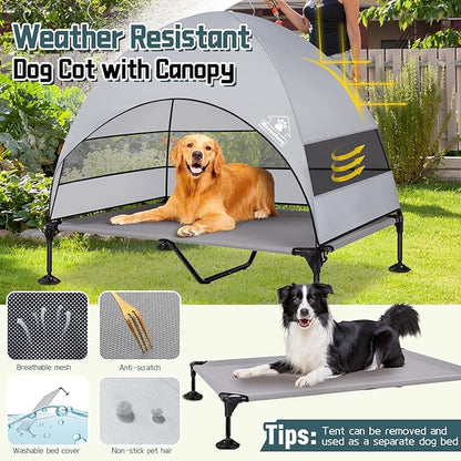 Elevated Outdoor Dog Bed with Canopy & Adjustable Feet - Larger Shade for Camping, Backyard & Patio