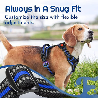 Eagloo Dog Harness Small Sized, Easy Wearing with 3 Buckles, Adjustable No Pull Pet Harness with 2 Rings for Walking, No Chock Reflective Soft Padded Vest with Control Handle, Blue & Black, S
