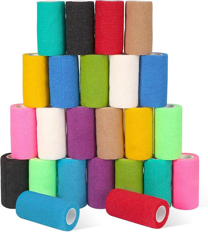 24 Pack Self Adhesive Bandage Wrap, 4” x 5 Yards Elastic Cohesive Bandage Wrap Self Adherent Medical Tape for Sports, Ankle, Wrist Sprains, Pet First Aid, Vet Wrap