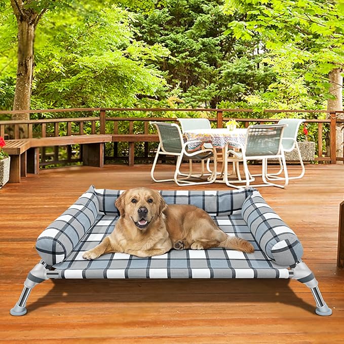 Elevated Raised Dog Bed Cot - Cooling Raised Dog Beds with Bolster Portable Washable Pet Cot Bed with Metal Frame Dogs Hammock Bed for Indoor & Outdoor