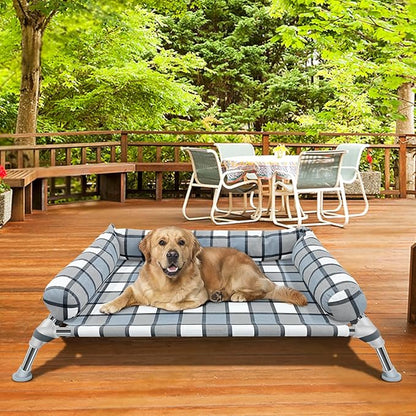 Elevated Raised Dog Bed Cot - Cooling Raised Dog Beds with Bolster Portable Washable Pet Cot Bed with Metal Frame Dogs Hammock Bed for Indoor & Outdoor